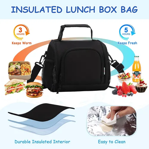Vista 4 de VASCHY Lonchera para hombres, reutilizable, aislada, grande, bolsa enfriadora para adultos, mujeres/niños, para el trabajo, la escuela, picnic, Negro