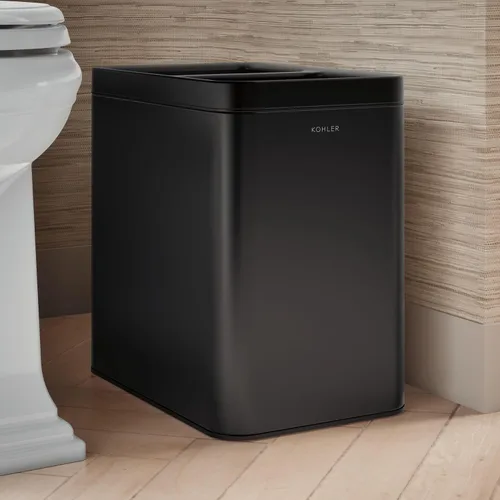 Vista 2 de KOHLER K-31315-BST - Bote de basura de dos compartimentos con tapa abierta de 22 litros, acero inoxidable negro