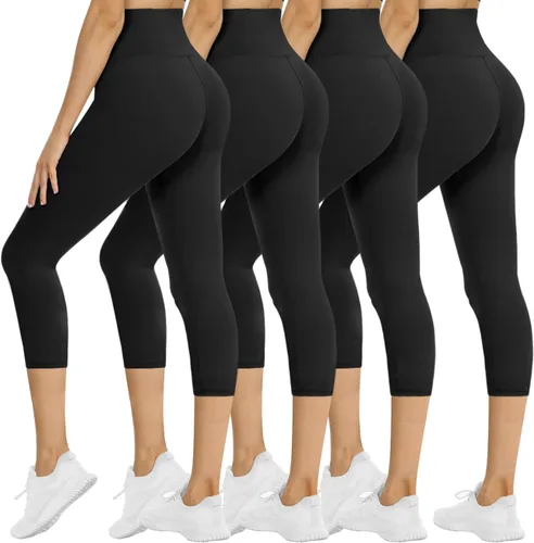 Vista 17 de NexiEpoch - Paquete de 4 leggings suaves para mujer, con bolsillos, control de abdomen y cintura alta, pantalones capri para yoga y ejercicio