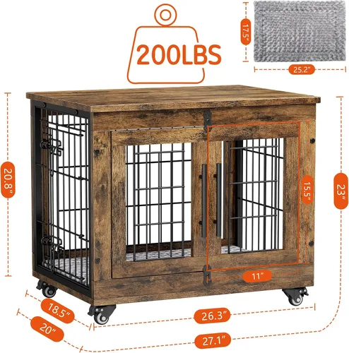 Vista 4 de Lulive Mueble de Jaula para Perros Pequeños, Perrera para Perros de Interior con Puertas Dobles de Madera, Jaula para Perros de 27.1'' de Servicio