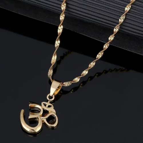 Vista 4 de CB Gold Jewelry Collar con colgante de hinduismo, yoga, meditación, Aum Om Ohm, sánscrito, símbolo de la India, Latón