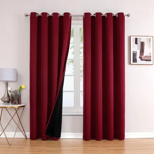 Vista 61 de ChrisDowa Cortinas 100% opacas de 63 pulgadas de largo para dormitorio con forro negro, 2 capas gruesas totalmente opacas con aislamiento térmico