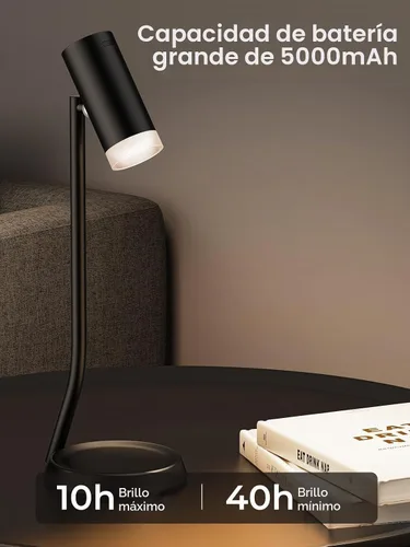 Vista 3 de PESUTEN Lámparas de mesa inalámbricas, luz de mesa portátil a pilas con cabezal de ángulo ajustable magnético, lámpara recargable de 5000 mAh