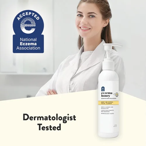 Vista 8 de ECZEMA HONEY Limpiador facial de avena - Crema facial calmante - Paquete para pieles sensibles y secas - Libre de crueldad