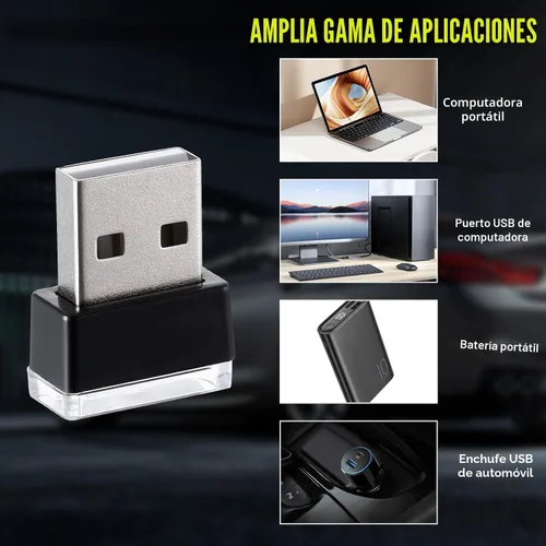 Vista 6 de Augeny 4 PCS Lámpara de Atmósfera Interior de Coche LED USB, Luz Nocturna Decorativa Enchufable USB, Kit de Iluminación Ambiental Portátil para 2