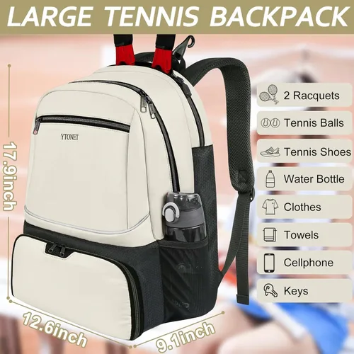 Vista 3 de Ytonet - Mochila de tenis para mujer y hombre, 2 raquetas Insulated Pocket and Ventilated Shoe Compartment, Gym Bags with Fence Hook for