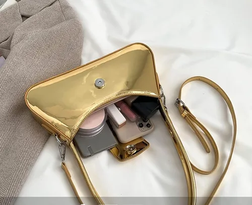 Vista 6 de Bolso de noche para mujer, bolso de mano Y2k, plateado brillante, bolso de mano, bolso de fiesta, lindo bolso metálico
