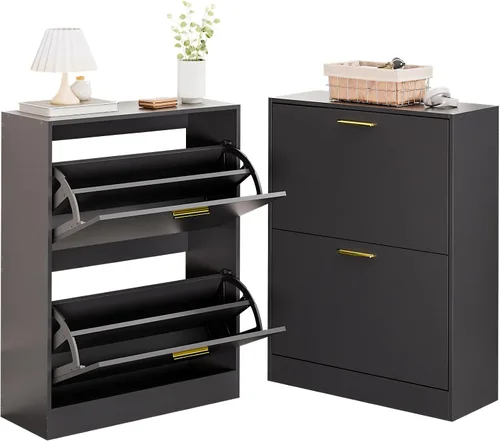 Vista 9 de LYNSOM Armario de zapatos, organizador de zapatos con 2 cajones abatibles, moderno almacenamiento de zapatos de entrada con pantalla superior