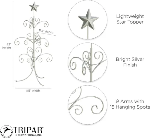 Vista 3 de Tripar Adorno decorativo para árbol y exhibición de joyas, acabado plateado (22 pulgadas de altura) - Soporte decorativo de alambre de metal - 3