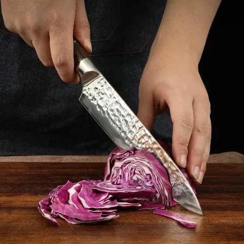 Vista 7 de Cuchillo de chef profesional súper afilado de 7.5 pulgadas con mango de madera de Pakkawood, acero inoxidable VG-5, cuchillo de cocina para carne