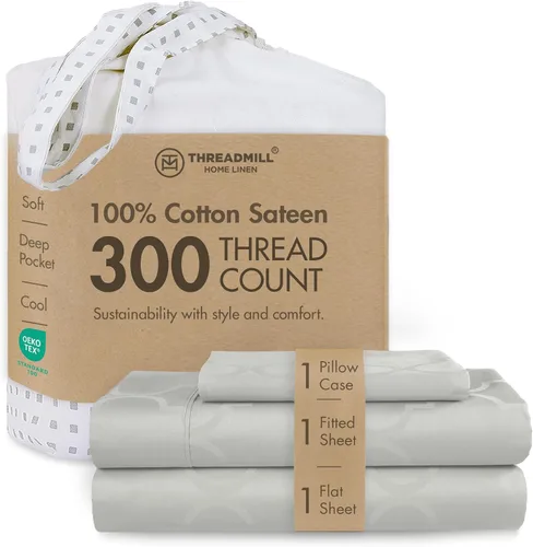Vista 18 de Threadmill Juego de sábanas de algodón Twin Sábanas 100% algodón para cama tamaño Twin Juego de sábanas de satén jacquard damasco con bolsillo