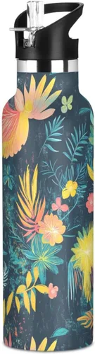 Vista 9 de Flores de otoño, tulipán, narciso, gladiolo, azul, doble pared, aisladas al vacío, botellas de agua con pajitas, a prueba de fugas, sin BPA, a