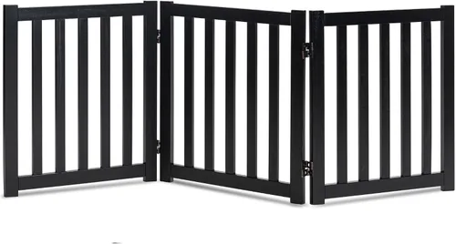 Vista 22 de LZRS Puerta para perros de madera independiente plegable de 2 paneles para interiores – Madera dura sólida de 24" de alto, puerta de seguridad