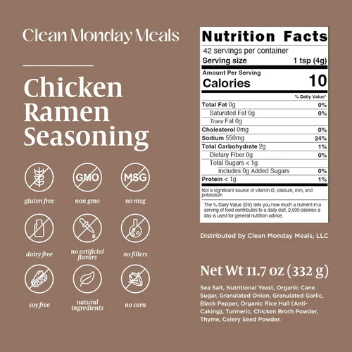 Vista 7 de Clean Monday Meals Paquete de condimentos para pollo, carne de res y ramen picante Sin gluten, sin lácteos, sin OMG Paquete de trío para fideos