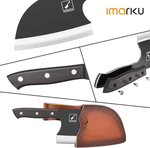 Vista 7 de imarku Cuchillo de carnicero, cuchillo de chef serbio de 7 pulgadas, cortador de carne de espiga completa forjado de acero de alto carbono