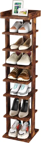 Vista 16 de HOMEFORT Zapatero vertical de 10 niveles, torre de zapatos de esquina, organizador de zapatos delgado con dos ganchos para colgar, soporte