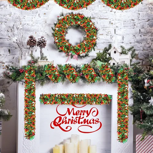 Vista 6 de Guirnalda de oropel de Navidad de 50 pies, guirnalda gruesa de oropel, decoraciones de árbol de Navidad, guirnalda de oropel metálica y girada