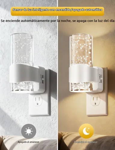 Vista 2 de Luces nocturnas enchufables en la pared, luz nocturna LED regulable con sensor de crepúsculo a amanecer, luz nocturna enchufable con brillo