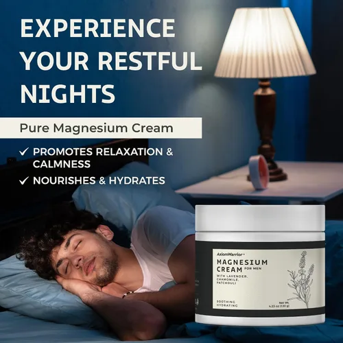 Vista 3 de Crema de magnesio para dormir y calambres en las piernas: loción calmante de magnesio con lavanda, manzanilla, pachulí para el cuerpo - calmante