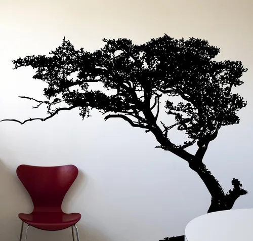 Vista 2 de Calcomanía de pared para sombra de árbol de 6 pies de alto (color negro) 72 pulgadas de alto x 85 pulgadas de ancho. (inclinado a la izquierda)