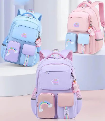 Vista 9 de Juego de mochila de unicornio para niña, mochila escolar para niños, bonita mochila escolar para niña, con lonchera y estuche para lápices, rosa