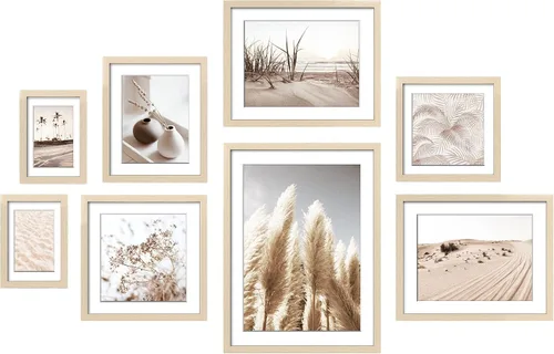 Vista 8 de ArtbyHannah Juego de marcos de pared para galería, paquete de 8 marcos de fotos, decoración artística de pared con hierba neutra de las pampas