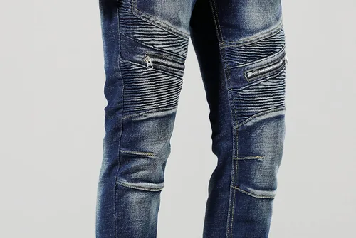 Vista 7 de Skinny Slim Fashion - Jeans elásticos de motociclista de Hip Hop con agujeros rectos rasgados.