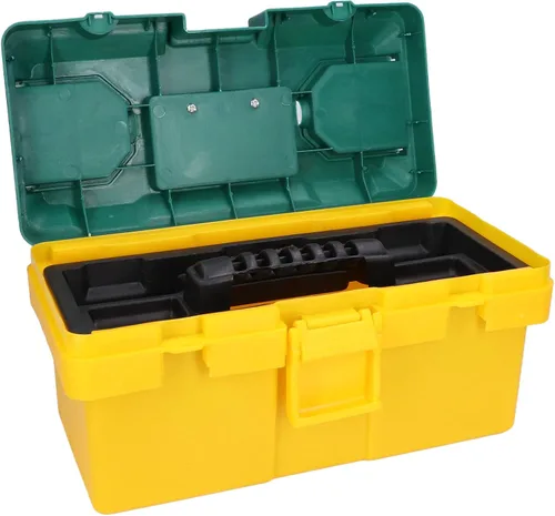 Vista 5 de Caja de herramientas de hardware, caja de herramientas de hardware portátil para coche con bandeja extraíble, caja de piezas pequeñas, amarillo