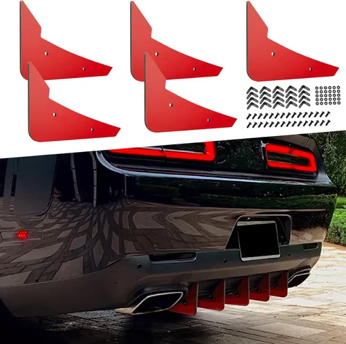 Vista 10 de Juego de 5 aletas para Dodge Challenger 2015-2024, parachoques trasero negro, aleta de tiburón
