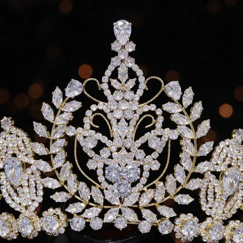 Vista 8 de Aoligrace Tiara y corona de boda de circonita cúbica de lujo para mujeres, joyería para el cabello, quinceañera, regalos para novias para mujeres