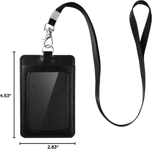Vista 5 de E&EY Soporte para tarjetas de identificación con cordón de piel sintética para tarjetas de identificación vertical (5)