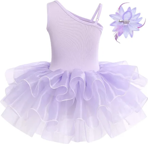 Vista 2 de IDOPIP Vestido de ballet con volantes y falda tutú para niñas pequeñas, con lentejuelas y flores, de 3 a 10 años