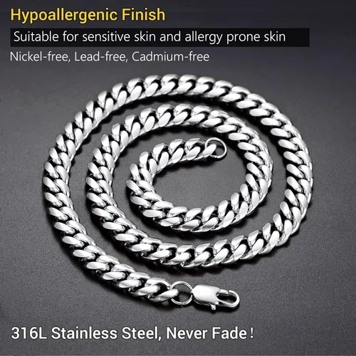Vista 6 de PROSTEEL Trendy Cuban Links Necklace for Men Women, Black18K Gold Plated 316L Stainless Steel, W 4.8mm-14mm, L 14inch-30inch, Come Gift Box