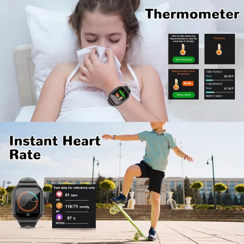 Vista 3 de Wonlex - Reloj inteligente 4G para niños con tarjeta SIM, reloj inteligente GPS para niños, monitor de salud con temperatura, videollamadas, cámara