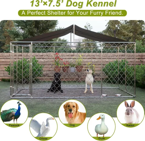 Vista 6 de IchbinGo Perrera grande para perros al aire libre, jaula resistente de acero galvanizado para perros con cubierta impermeable resistente a los rayos
