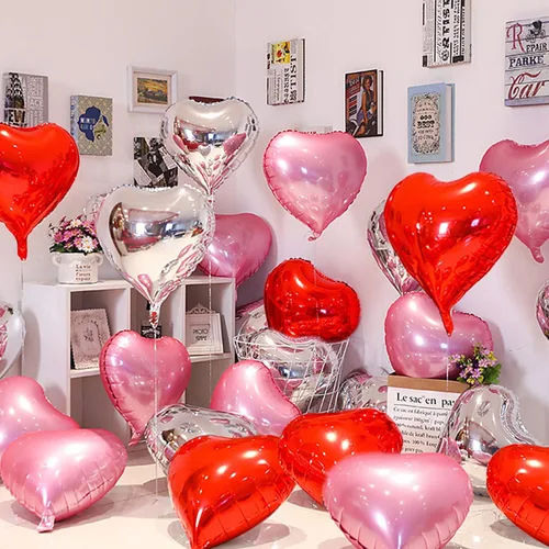 Vista 7 de 20 globos de corazón rosa y plateado de 18 pulgadas, globos de papel de aluminio de Mylar en forma de corazón, globos de aluminio metálico, globos
