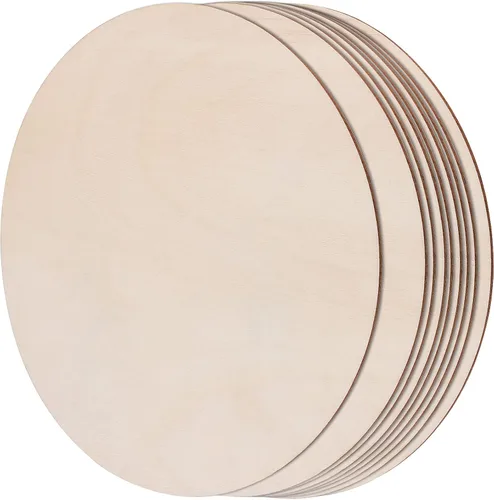 Vista 3 de SHEUTSAN 30 círculos redondos de madera de 9 pulgadas, discos de madera sin terminar de 0.1 pulgadas de grosor, recortes de madera en blanco