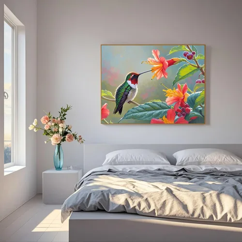 Vista 4 de TINDAY Kit de pintura al óleo por números para adultos, pintura de colibrí por números para adultos, principiantes, pintura en lienzo por números