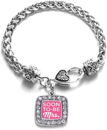 Vista 180 de Pulsera de dijes cuadrados de plata con joyería de circonita cúbica