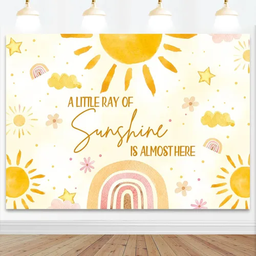 Vista 6 de Mocsicka Telón de fondo para baby shower Sunshine - Decoraciones de fiesta temática de sol (6 x 4 pies)