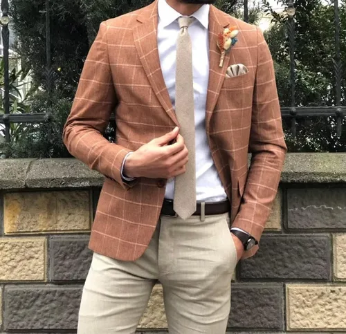 Vista 5 de HUUTOE Blazer a cuadros para hombre, chaqueta de traje a cuadros, ajuste delgado, casual, solapa con muescas, dos botones, abrigo deportivo