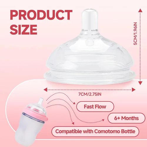 Vista 5 de Paquete de 4 pezones de silicona de repuesto compatibles con botella Comotomo de 5 onzas / 8 onzas, flujo rápido, más de 6 meses