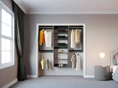 Vista 8 de Modular Closets Vista Collection - Sistema de organizador de armario de 3 piezas para montar en la pared con varillas y estantes para colgar
