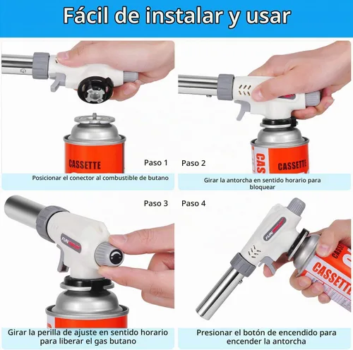 Vista 4 de FunOwlet, Soplete de Butano para Cocina, Sopletes Culinarios Cabezal Profesional Chef Cocina Llama Ajustable Para Sous Vide, Crème Brûlée, Horneado