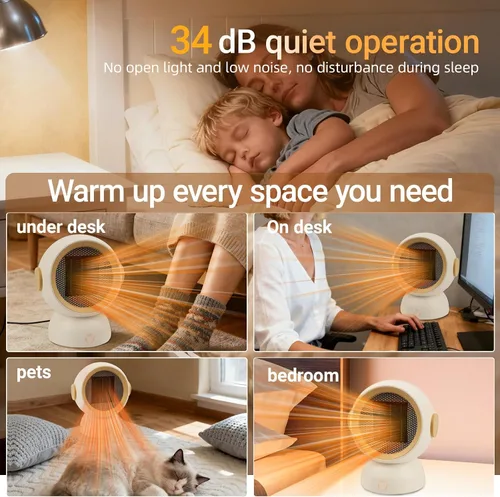 Vista 5 de Calentador de espacio, calentadores eléctricos portátiles para habitación pequeña, para uso en interiores, dos velocidades, 1200 W, mini