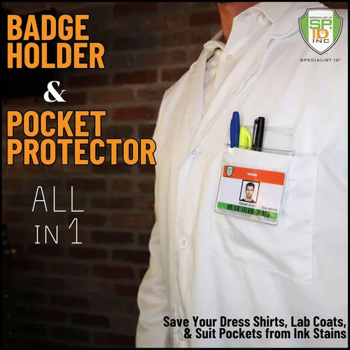 Vista 3 de Protector de bolsillo resistente con soporte horizontal para tarjetas de identificación, organizador de bolsillo de plástico transparente