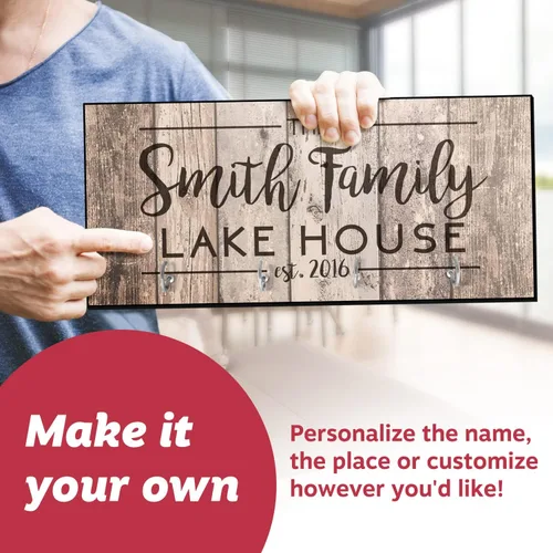 Vista 4 de Pattern Pop Percha de llaves personalizada de la casa del lago con aspecto de tablón de madera