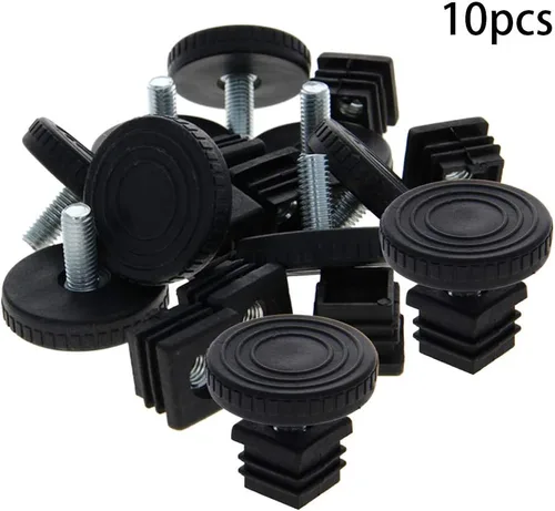 Vista 2 de MroMax 10 juegos de pies de nivelación ajustables de 0.787 x 0.787 in de plástico de metal cuadrado tubo kit de inserción M8 hilo deslizamiento
