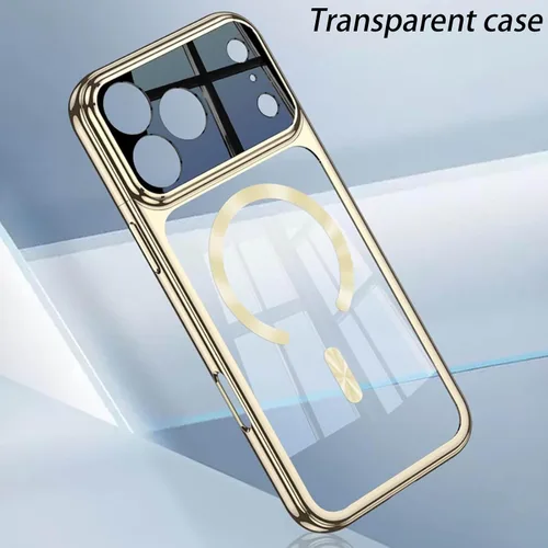 Vista 2 de Funda magnética para iPhone 17 Pro Max /17 Pro/Air/17, cubierta trasera de disipación de calor transparente ultra delgada, bisel galvanizado Plateado