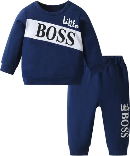 Vista 15 de Conjunto de 2 piezas de sudadera con estampado de letras de manga larga y pantalones para bebé niño Negro